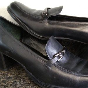 VTG Etienne Aigner Women's 8.5N Black Leather Slip on Block Heel Pumps
